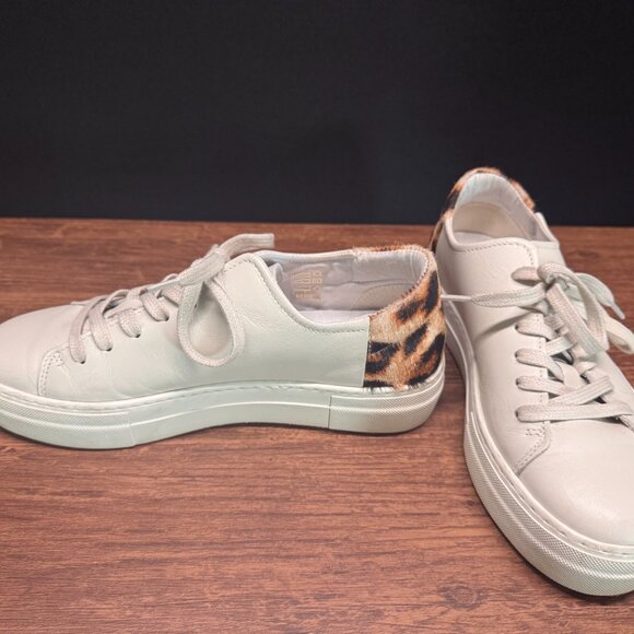 ABLE White Leather Sneakers with Leopard Print Heel Size 8 - Picture 2 of 5